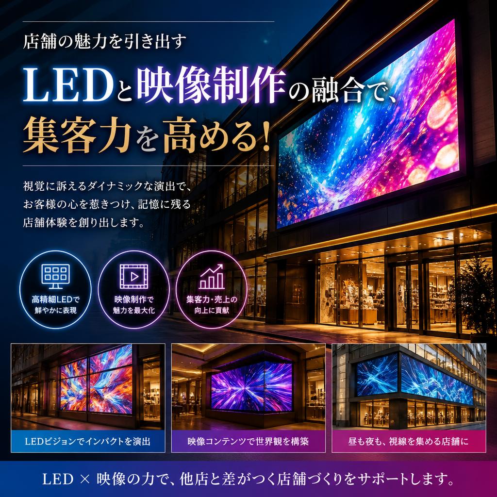 店舗の魅力を引き出すLEDと映像制作の融合で、集客力を高める！