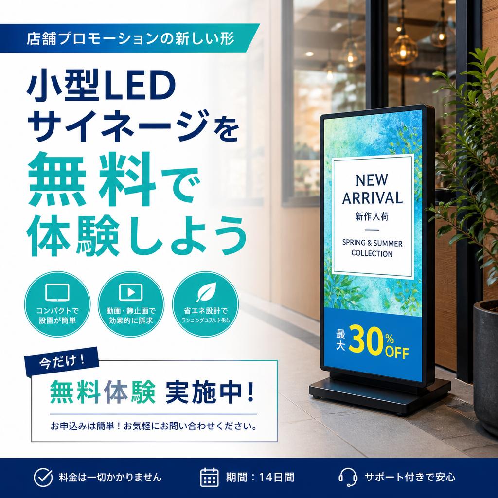 店舗プロモーションの新しい形、小型LEDサイネージを無料で体験しよう