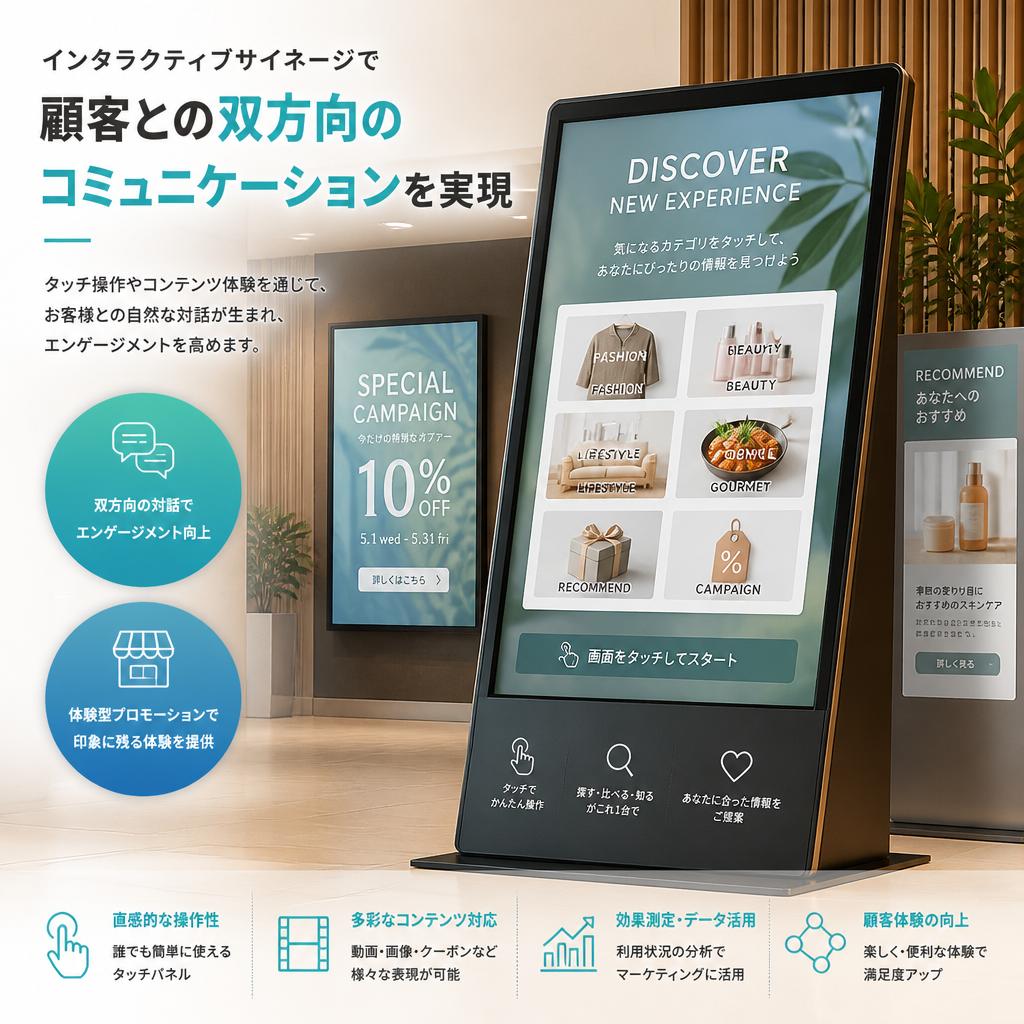 インタラクティブサイネージで魅力をアップ