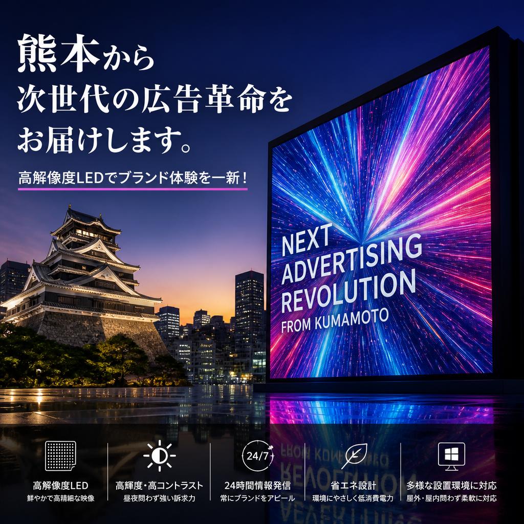 熊本から次世代の広告革命をお届けします。高解像度LEDでブランド体験を一新！