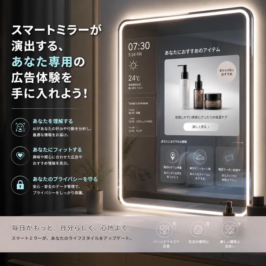 スマートミラーが演出する、あなた専用の広告体験を手に入れよう！